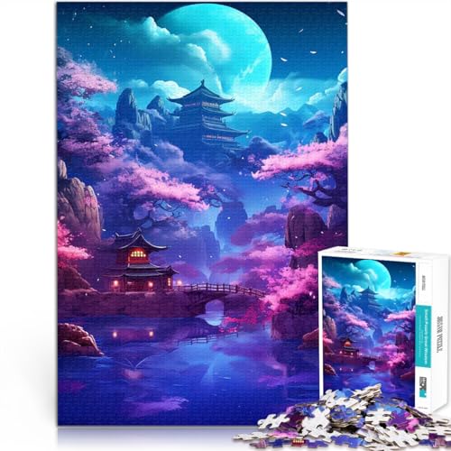 1000-teiliges Puzzle für Erwachsene Japanische Mondkirschblüte für Lernspiel-Herausforderungsspielzeug Wohnkunstdekor 26x38cm von BKDNNUJR