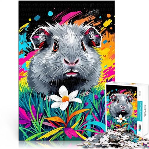 1000-teiliges Puzzle für Erwachsene Meerschweinchen in Blumen Dekomprimierendes intellektuelles Lernspielzeug Heimdekoration Spielzeug 26x38cm von BKDNNUJR
