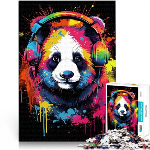 1000-teiliges Puzzle für Erwachsene Panda mit Kopfhörern Stressabbau Schwierige Herausforderung Einzigartige Geburtstags- und Geschenkideen 26x38cm von BKDNNUJR