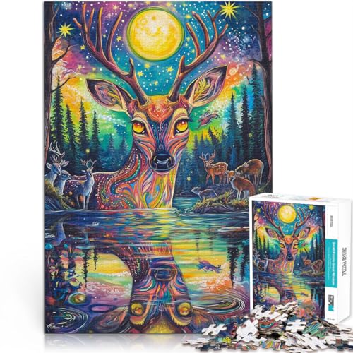 1000-teiliges Puzzle für Erwachsene Psychedelischer bunter Hirsch Quizspiel Jedes Stück ist einzigartig – Anspruchsvolles Familienspiel 26x38cm von BKDNNUJR