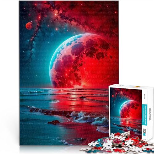 1000-teiliges Puzzle für Erwachsene Roter Mond und das Meer Spielzeug Lernspiele Stressabbau Einzigartige Geburtstags- und Geschenkideen 50x70cm von BKDNNUJR