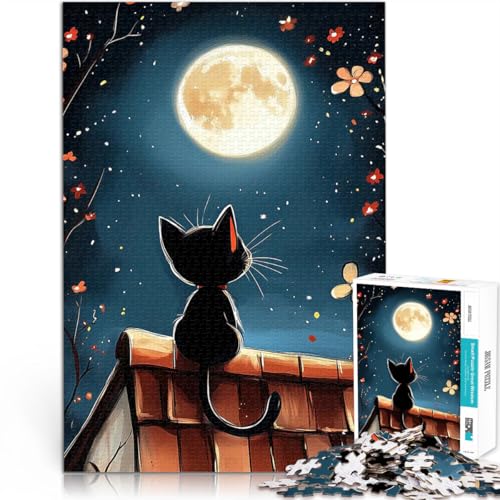 1000-teiliges Puzzle für Erwachsene Schwarze Katze unter Vollmond Denkspiel mit vollständig ineinander greifenden, zufällig geformten Teilen 50x70cm 1000-teiliges Puzzle für Erwachsene Schwarze Katze unter Vollmond Denkspiel mit vollständig ineinander greifenden, zufällig geformten Teilen 50x70cm von BKDNNUJR