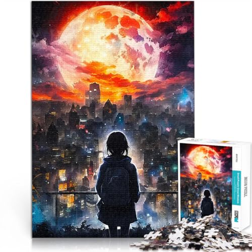 1000-teiliges Puzzle für Erwachsene Stadt unter dem riesigen roten Mond Herausforderndes Spiel einzigartiges Herausforderungsspiel 50x70cm 1000-teiliges Puzzle für Erwachsene Stadt unter dem riesigen roten Mond Herausforderndes Spiel einzigartiges Herausforderungsspiel 50x70cm von BKDNNUJR