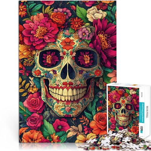 1000-teiliges Puzzle für Erwachsene Totenkopf in Blumen lustige Spiele für die ganze Familie Lernspiel für Geburtstag, Weihnachten 26x38cm von BKDNNUJR