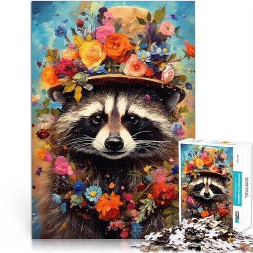 1000-teiliges Puzzle für Erwachsene Waschbär mit Blumenzylinder Denkspiel denn eignet ganze Familie 26x38cm von BKDNNUJR