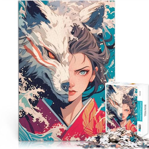 1000-teiliges Puzzle für Erwachsene Wolf und Geisha-Dualität Lernspielzeug für die ganze Familie tolles Geschenk 26x38cm von BKDNNUJR