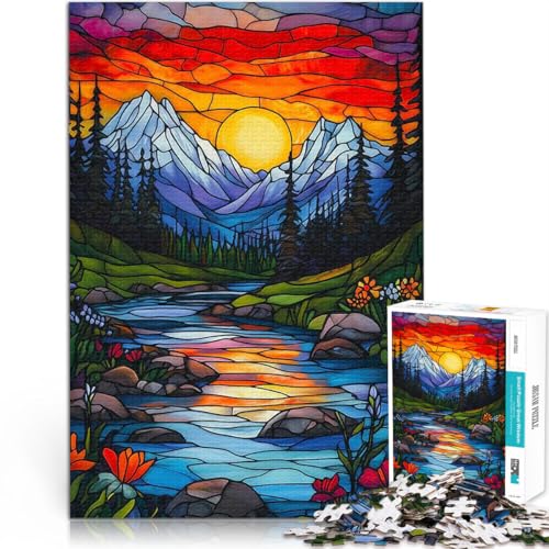 1000-teiliges Puzzle für Teenager Buntglas Berg Sonnenuntergang Mustermontage Wanddekoration Einzigartige Geburtstags 26x38cm 1000-teiliges Puzzle für Teenager Buntglas Berg Sonnenuntergang Mustermontage Wanddekoration Einzigartige Geburtstags 26x38cm von BKDNNUJR