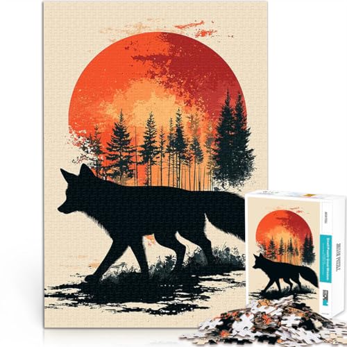 1000-teiliges Puzzle für Teenager Fuchs Silhouette Sonnenuntergang Quizspiel Wanddekoration Einzigartige Geburtstags 50x70cm von BKDNNUJR
