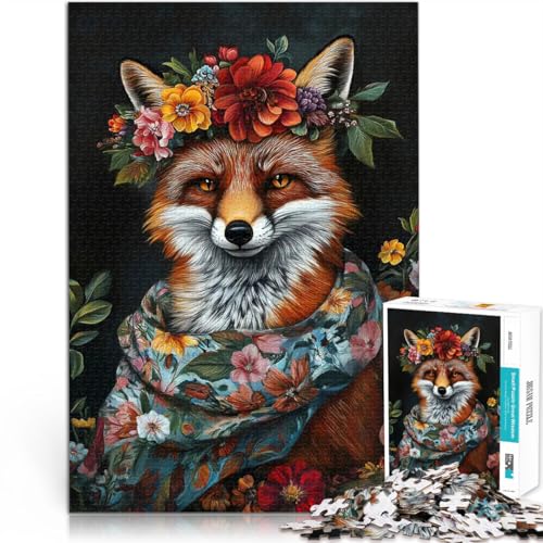 1000-teiliges Puzzle für Teenager Fuchs mit Blumenkrone Spielzeug für die ganze Familie Lernspiel für Geburtstag, Weihnachten 50x70cm von BKDNNUJR
