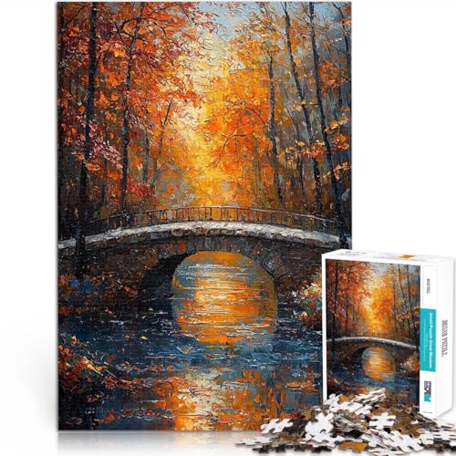 1000-teiliges Puzzle für Teenager Impressionistisch inspirierte Herbstbrückenszene Schwierig und herausfordernd Verbessern Sie das Gedächtnis 50x70cm von BKDNNUJR