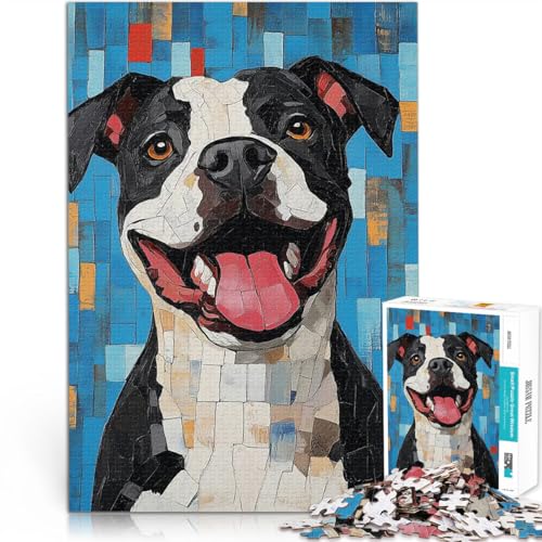 1000-teiliges Puzzle für Teenager Lächelndes Pitbull-Mosaik Lernspielzeug für die ganze Familie Die Liebe zwischen Paaren stärken 26x38cm von BKDNNUJR
