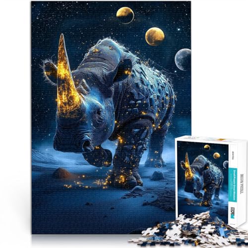 1000-teiliges Puzzle für Teenager Leuchtendes Nashorn unter Sternen Interessante Stressreduzierung Geburtstagsgeschenk 26x38cm von BKDNNUJR
