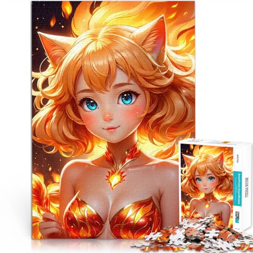 1000-teiliges Puzzle für Teenager Niedliche Anime-Frau mit feurigem Fuchs Lernspiele DIY Spielzeug Lustiges Geschenk 50x70cm von BKDNNUJR
