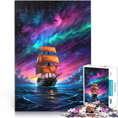 1000-teiliges Puzzle für Teenager Schiff Meer Aurora Borealis Pädagogisches Spielzeug zum Stressabbau Heimdekoration 26x38cm von BKDNNUJR