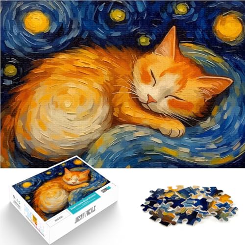 1000-teiliges Puzzle für Teenager Sternennachtkatze Dekomprimierendes intellektuelles Lernspielzeug Tolles Geschenk für Spiele 26x38cm von BKDNNUJR