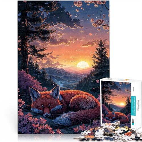1000-teiliges Puzzle für Teenager Süßer Fuchs, der Sakura schläft Lernspiele Jedes Stück ist einzigartig – Anspruchsvolles Familienspiel 50x70cm von BKDNNUJR