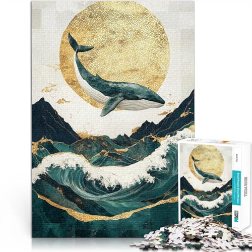 1000-teiliges Puzzle für Teenager Wal springt über Wellen Lernspiel-Herausforderungsspielzeug Tolle Geschenke und Spielzeuge 50x70cm von BKDNNUJR