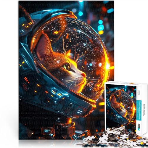1000-teiliges Puzzle für Teenager Weltraumkatze Astronaut Lernspiel-Herausforderungsspielzeug Lernspiel für Geburtstag, Weihnachten 26x38cm von BKDNNUJR