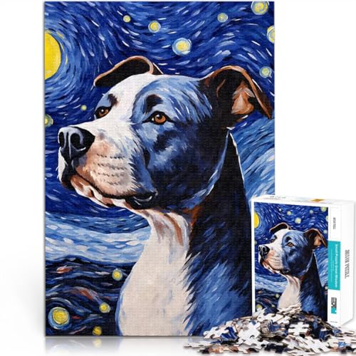 1000-teiliges Teenager-Puzzle Amstaff Sternennacht Spielzeug für die ganze Familie Jedes Stück ist einzigartig – Anspruchsvolles Familienspiel 26x38cm von BKDNNUJR