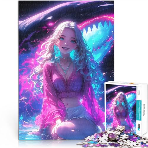 1000-teiliges Teenager-Puzzle Anime-Mädchen mit Hai-Meeresbikini Quizspiel eignet ganze Familie 26x38cm von BKDNNUJR