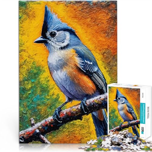 1000-teiliges Teenager-Puzzle Blauhaubenmeise Vogelmalerei Lernspiel-Herausforderungsspielzeug Lernspiel für Geburtstag, Weihnachten 26x38cm von BKDNNUJR