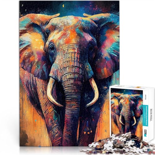 1000-teiliges Teenager-Puzzle Buntes Elefantentier für Lernspiel-Herausforderungsspielzeug einzigartiges Herausforderungsspiel 26x38cm von BKDNNUJR