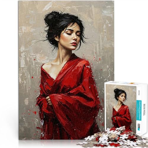 1000-teiliges Teenager-Puzzle Frau im roten Kimono Dekomprimierendes intellektuelles Lernspielzeug Heimdekoration 50x70cm 1000-teiliges Teenager-Puzzle Frau im roten Kimono Dekomprimierendes intellektuelles Lernspielzeug Heimdekoration 50x70cm von BKDNNUJR