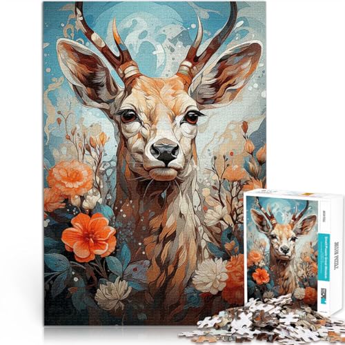 1000-teiliges Teenager-Puzzle Hirsche und Blumen Spielzeug Lernspiele Stressabbau Jedes Stück ist einzigartig – Anspruchsvolles Familienspiel 50x70cm von BKDNNUJR