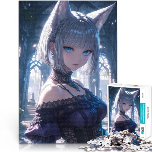 Puzzle 1000 Teile für Erwachsene Anime-Mädchen mit Katzenohren Anspruchsvolles Spiel und Familienspaß Geburtstagsgeschenk 26x38cm von BKDNNUJR