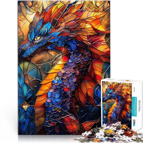 Puzzle 1000 Teile für Erwachsene Drache aus Buntglas für Lernspiel-Herausforderungsspielzeug Die Liebe zwischen Paaren stärken 26x38cm von BKDNNUJR