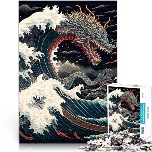 Puzzle 1000 Teile für Erwachsene Drache vor Kanagawa lustige Spiele für die ganze Familie einzigartiges Herausforderungsspiel 26x38cm von BKDNNUJR