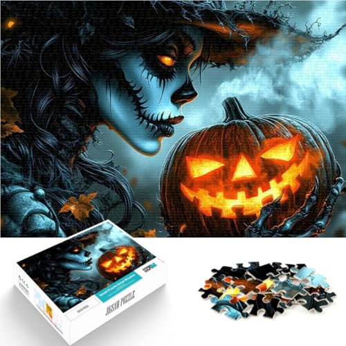 Puzzle 1000 Teile für Erwachsene Halloween Hexe mit Kürbis Stressabbau Schwierige Herausforderung Lustiges Geschenk 26x38cm von BKDNNUJR