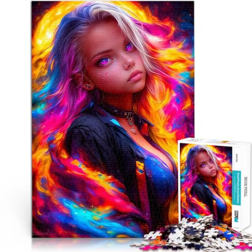 Puzzle 1000 Teile für Erwachsene Kosmisches Mädchen mit leuchtendem Haar Quizspiel Jedes Stück ist einzigartig – Anspruchsvolles Familienspiel 26x38cm von BKDNNUJR
