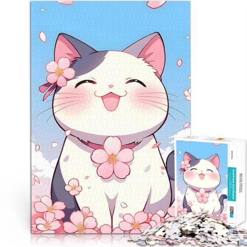 Puzzle 1000 Teile für Erwachsene Lächelnde Katze mit Kirschblüten Lernspiele DIY Spielzeug mit passendem Poster und Quizblatt 50x70cm Puzzle 1000 Teile für Erwachsene Lächelnde Katze mit Kirschblüten Lernspiele DIY Spielzeug mit passendem Poster und Quizblatt 50x70cm von BKDNNUJR
