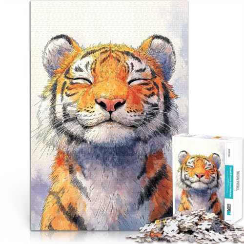 Puzzle 1000 Teile für Erwachsene Lächelndes Tigerporträt Spielzeug für die ganze Familie Lernspiel für Geburtstag, Weihnachten 26x38cm von BKDNNUJR