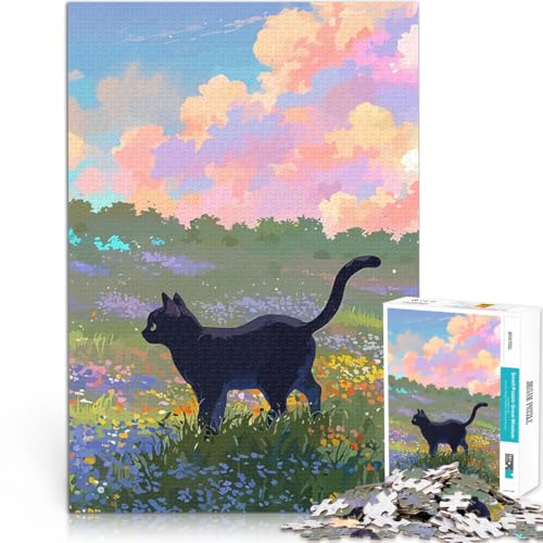 Puzzle 1000 Teile für Erwachsene Schwarze Katze im Blumenfeld für Lernspiel-Herausforderungsspielzeug Für Paare geeignet 50x70cm Puzzle 1000 Teile für Erwachsene Schwarze Katze im Blumenfeld für Lernspiel-Herausforderungsspielzeug Für Paare geeignet 50x70cm von BKDNNUJR