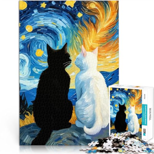 Puzzle 1000 Teile für Erwachsene Sternennacht Schwarze Katze und weiße Katze Romantisch Quizspiel Wanddekoration 26x38cm Puzzle 1000 Teile für Erwachsene Sternennacht Schwarze Katze und weiße Katze Romantisch Quizspiel Wanddekoration 26x38cm von BKDNNUJR