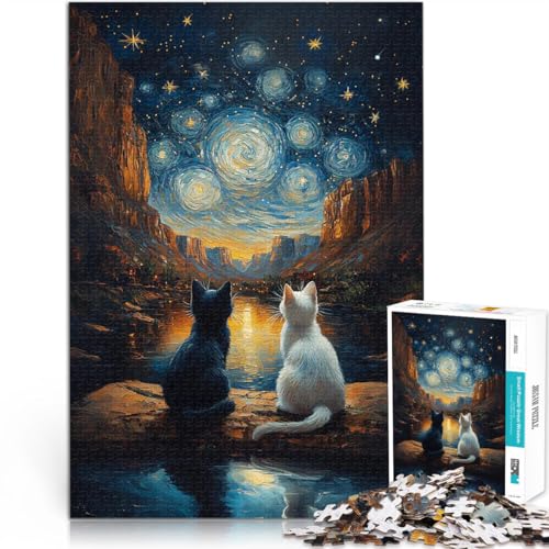 Puzzle 1000 Teile für Erwachsene Sternennachtkatzen Geschenke zum Suchbegriff: Herausfordernde Spiele tolles Geschenk 26x38cm von BKDNNUJR