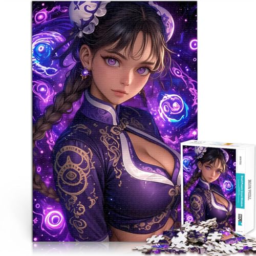 Puzzle 1000 Teile für Jugendliche Anime-Mädchen mit lila Augen lustige Spiele für die ganze Familie Wichtelgeschenke 26x38cm von BKDNNUJR