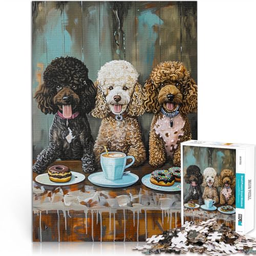 Puzzle 1000 Teile für Jugendliche DREI Pudel mit Leckereien und Kaffee Herausforderndes Spiel Geschenke für Freunde und Familie 26x38cm von BKDNNUJR