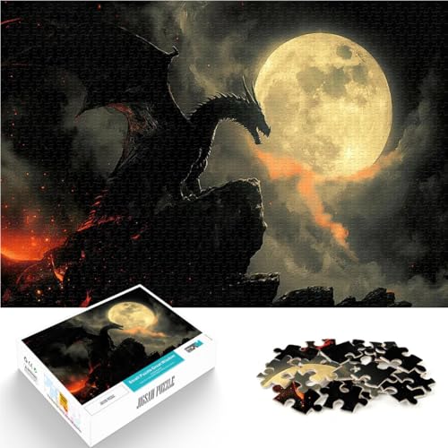 Puzzle 1000 Teile für Jugendliche Dunkler Nachtdrache Lernspiel-Herausforderungsspielzeug mit passendem Poster und Quizblatt 26x38cm von BKDNNUJR