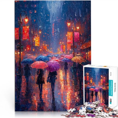 Puzzle 1000 Teile für Jugendliche Impressionistisch inspirierte Stadtlandschaft mit Regenschirmen Denksportaufgabe für Wichtelgeschenke 50x70cm von BKDNNUJR