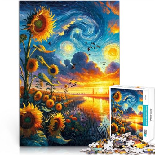 Puzzle 1000 Teile für Jugendliche Leuchtende Sonnenblumen unter Sonnenuntergang Hands-on-Spiel einzigartiges Herausforderungsspiel 50x70cm von BKDNNUJR