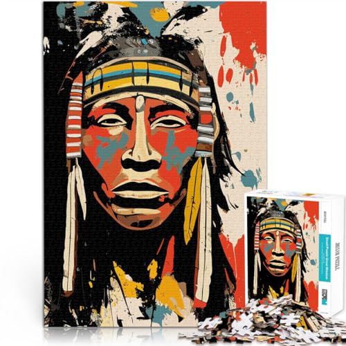 Puzzle 1000 Teile für Jugendliche Moderne Kunst der amerikanischen Ureinwohner Quizspiel mit passendem Poster und Quizblatt 50x70cm von BKDNNUJR