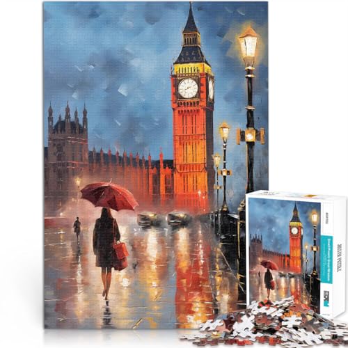 Puzzle 1000 Teile für Jugendliche Regnerischer Londoner Abend Lernspiel-Herausforderungsspielzeug Wohnkunstdekor 26x38cm von BKDNNUJR