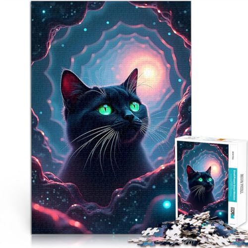 Puzzle 1000 Teile für Jugendliche Schwarze Katze im Weltraum Lernspiel-Herausforderungsspielzeug Wohnkunstdekor 50x70cm von BKDNNUJR