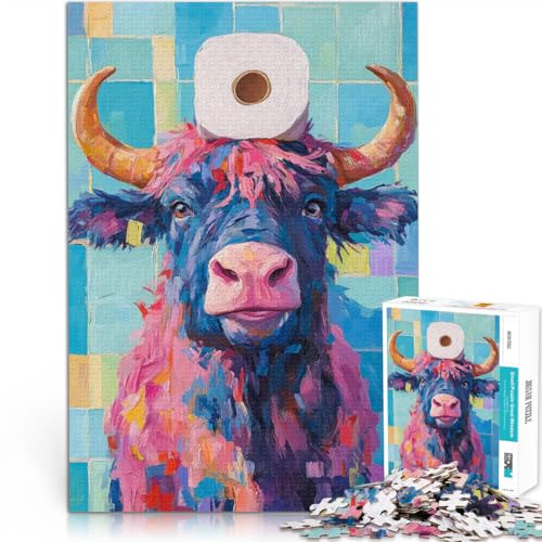 Puzzle 1000 Teile für Jugendliche Stier mit Toilettenpapier Stressabbau Schwierige Herausforderung Perfekte Dekoration 26x38cm von BKDNNUJR