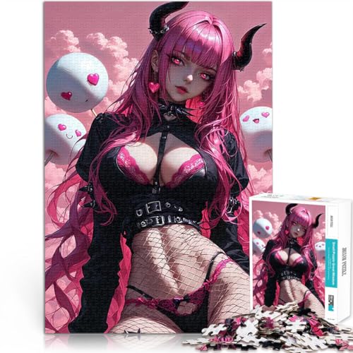 Puzzle 1000 Teile für Teenager Dämonenmädchen mit rosa Haaren Geschenke zum Suchbegriff: Herausfordernde Spiele Eltern-Kind-Interaktion 26x38cm von BKDNNUJR