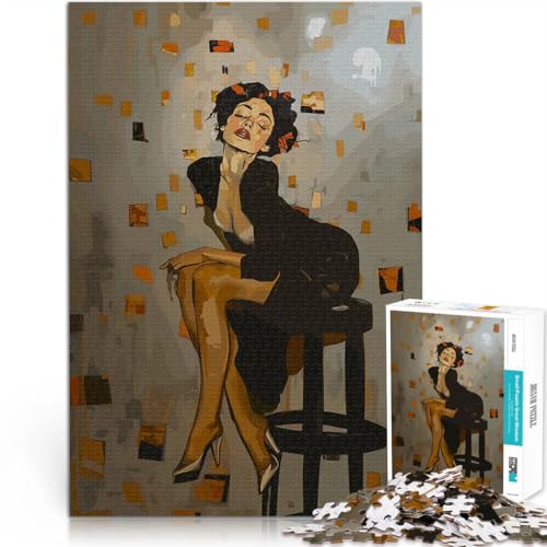 Puzzle 1000 Teile für Teenager Frau im schwarzen Kleid Anspruchsvoll, Aber lustig und humorvoll Wunschliste mit dem Weihnachtsmann 26x38cm von BKDNNUJR