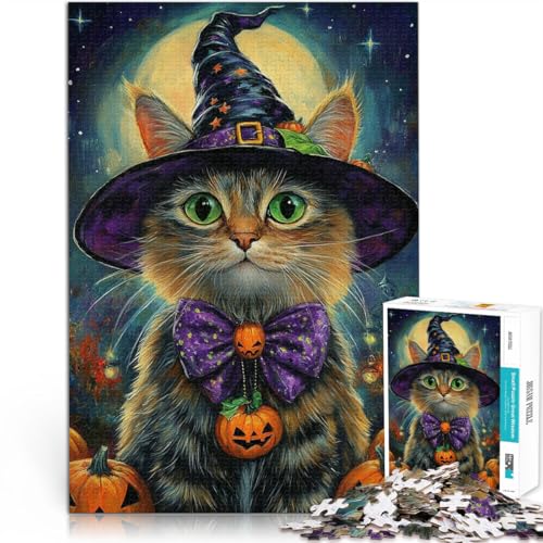 Puzzle 1000 Teile für Teenager Halloween Hexenkatze Geschenke zum Suchbegriff: Herausfordernde Spiele Heimdekoration Spielzeug 26x38cm von BKDNNUJR